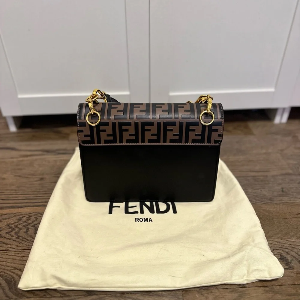 Fendi Brown and Black FF Logo Shoulder Bag with Gold Hardware - Picture 5 of 9